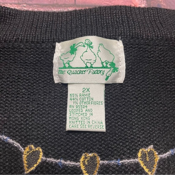 Vintage Quaker Factory Cardigan Sweater 2X 90s Patchwork Angels Topiary Flowers - Picture 7 of 10